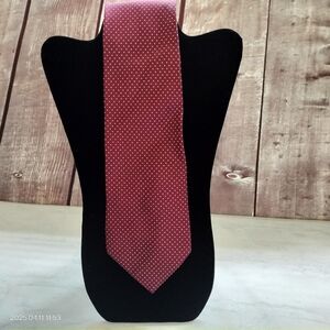 Leonardo Strelli Tie Rack Maroon Off White Swiss Dot Silk NeckTie Made In Italy